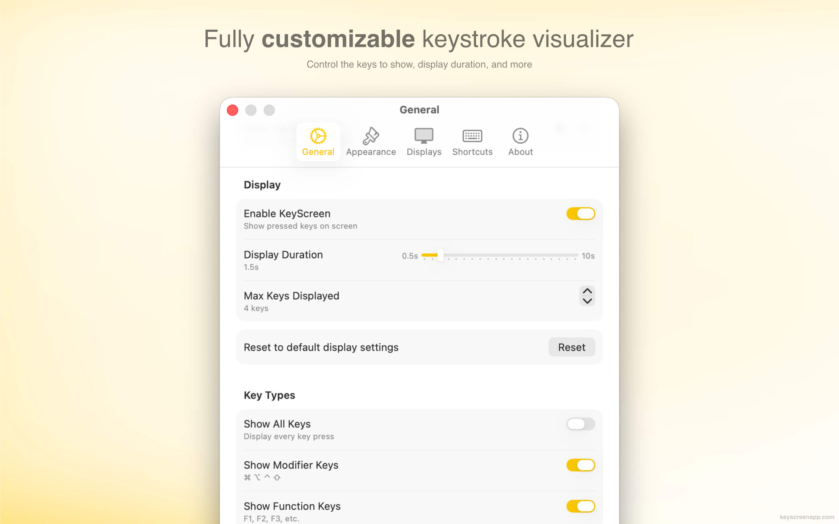 KeyScreen keystroke overlay screenshot