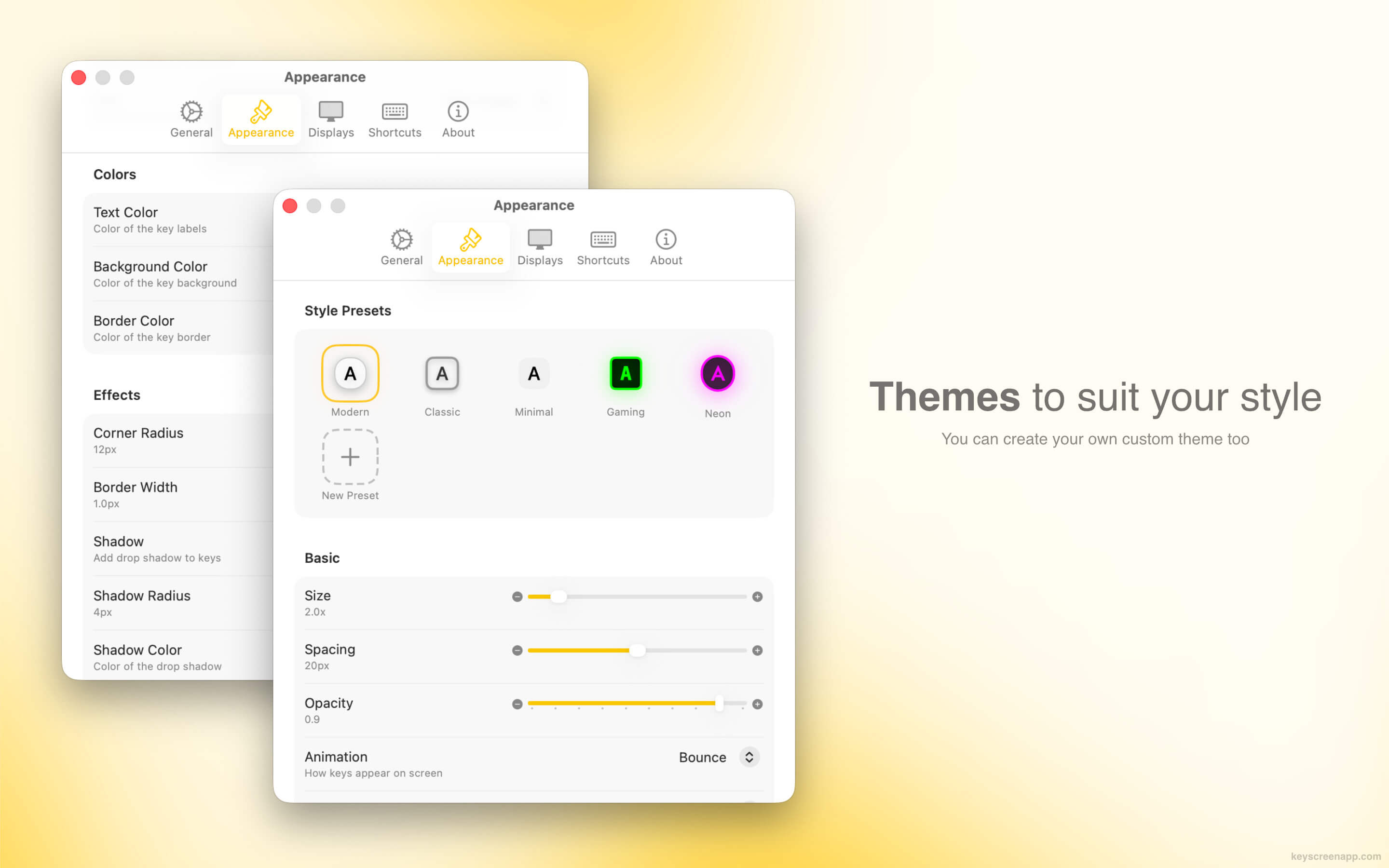 KeyScreen customization screenshot