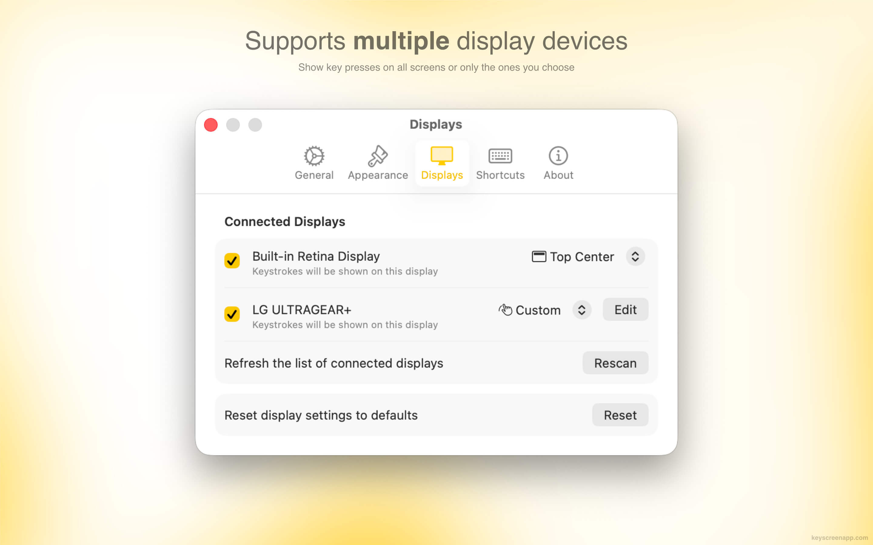 KeyScreen display settings screenshot