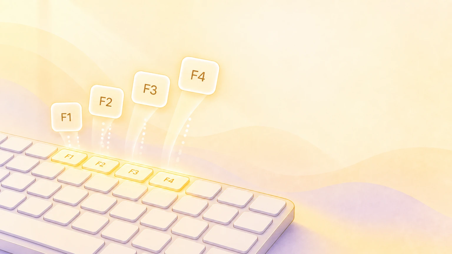 KeyScreen settings with Show Function Keys enabled beside illustrated F1, F2, F3, and F4 keys